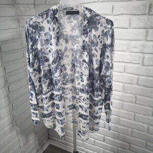 Marks & Spencer Coll. Ladies Size Large Blue & White Lightweight Open Cardigan
